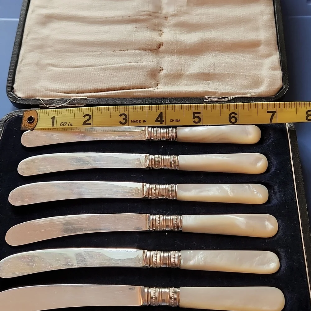 Vintage Set of 6 Silver Plate Mother of Pearl Handled butter knives